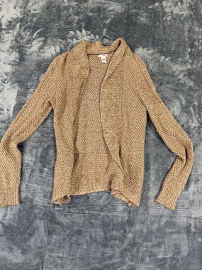 Bongo Womens Cardigan Sweater Size M Open Front Ribbed Hem Tan